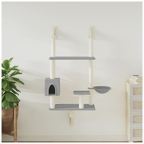 Albero per Gatti con Tiragraffi a Parete Grigio Chiaro 153 cm - Foto 2