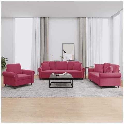 Set di Divani 3 pz con Cuscini Rosso Vino in Velluto - Foto 2