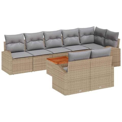 Set di Sofà da Giardino 9 Pezzi con Cuscini Beige Polyrattan - Foto 1