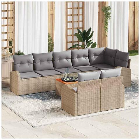 Set di Sofà da Giardino 9 Pezzi con Cuscini Beige Polyrattan - Foto 2