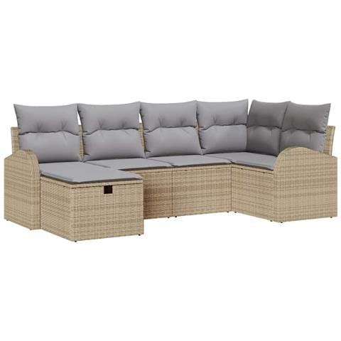 Set divano da giardino a 6 pezzi con cuscini beige polyrattan - Foto 1