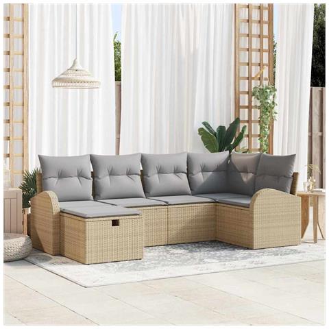 Set divano da giardino a 6 pezzi con cuscini beige polyrattan - Foto 2