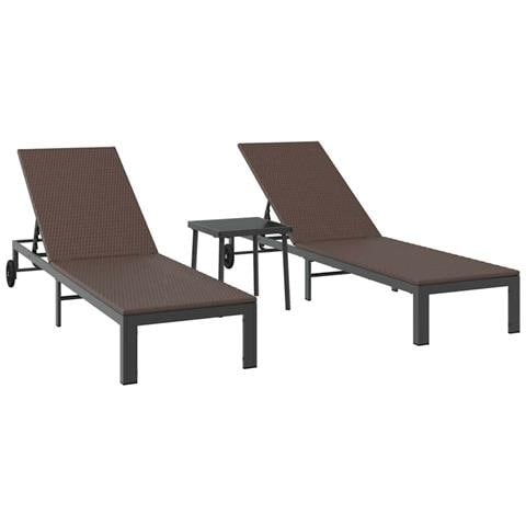 Lettini 2 pcs con Ruote e Tavolo Marrone in Polyrattan - Foto 1