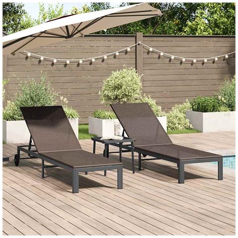 Lettini 2 pcs con Ruote e Tavolo Marrone in Polyrattan - Foto 2
