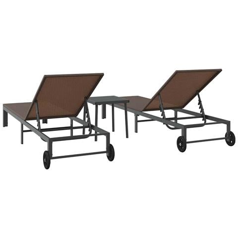 Lettini 2 pcs con Ruote e Tavolo Marrone in Polyrattan - Foto 9
