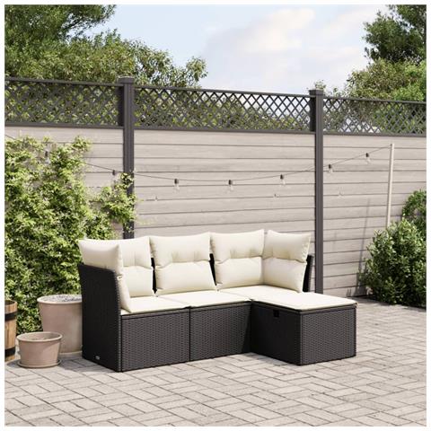 Set Divani da Giardino 4 pz con Cuscini Nero in Polyrattan - Foto 2