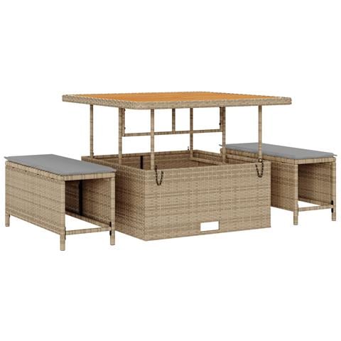 Set da Pranzo da Giardino 3 Pezzi con Cuscini Beige in Rattan Sintetico e Acacia - Foto 1