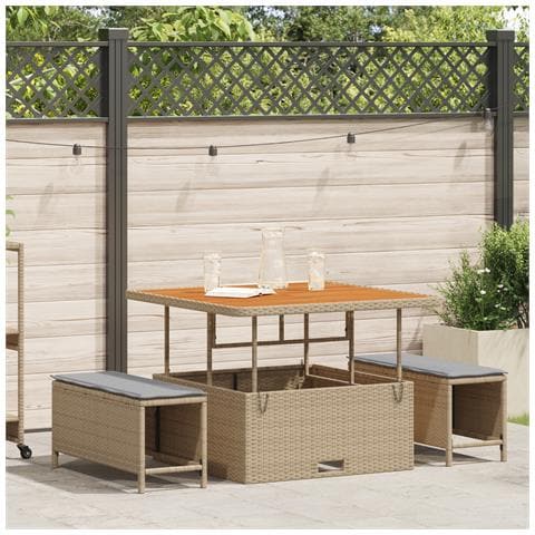 Set da Pranzo da Giardino 3 Pezzi con Cuscini Beige in Rattan Sintetico e Acacia - Foto 2