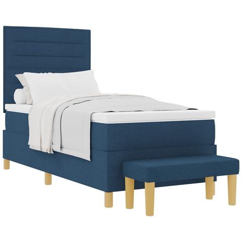 Letto Box Spring con Materasso e Panchina Blu 90x200 cm Tessuto - Foto 1