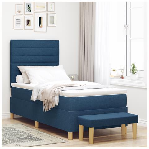 Letto Box Spring con Materasso e Panchina Blu 90x200 cm Tessuto - Foto 2