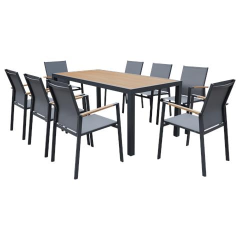 Set Di Mobili Da Giardino Palermo In Textilene Grigio Con 8 Posti A Sedere - Alluminio Antracite Ed Effetto Legno - Foto 1