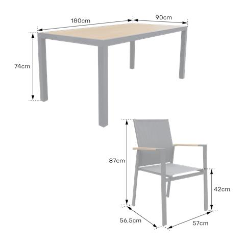 Set Di Mobili Da Giardino Palermo In Textilene Grigio Con 8 Posti A Sedere - Alluminio Antracite Ed Effetto Legno - Foto 2