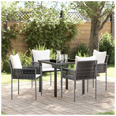 Set da Pranzo per Giardino 5 pcs Marrone Poly Rattan - Foto 2