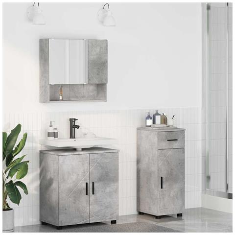 Set di mobili per il bagno 3 pcs Grigio cemento 61 x 35 x 64 cm - Foto 2