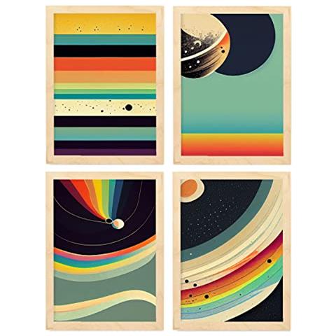 Set Di 4 Stampe Sfera Posters In Arte Astratta Illustrazioni E Manifesti Di Galassie Artistiche Moderne E A Colori Per Telaio In Legno Chiaro A3 - Foto 1