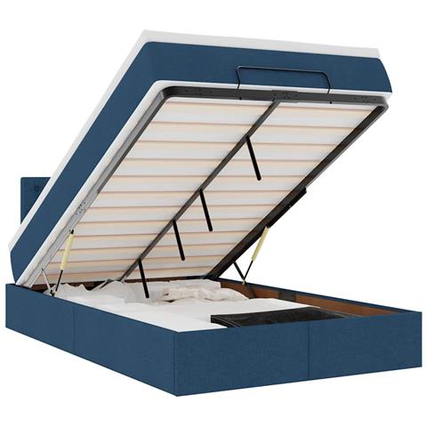 Struttura Letto Pouf con Materasso Blu 120x190 cm in Tessuto - Foto 1