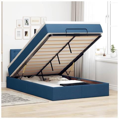 Struttura Letto Pouf con Materasso Blu 120x190 cm in Tessuto - Foto 2