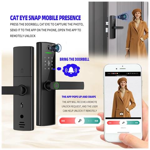 Serratura Intelligente Wifi Tuya Con Spioncino, Impronta Digitale, Password E Chiave Per Porte Interne In Legno - Foto 2