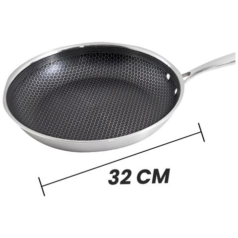Wok 32 Cm Con Rivestimento A Nido D'ape E Manico Lungo, Argento - Foto 5