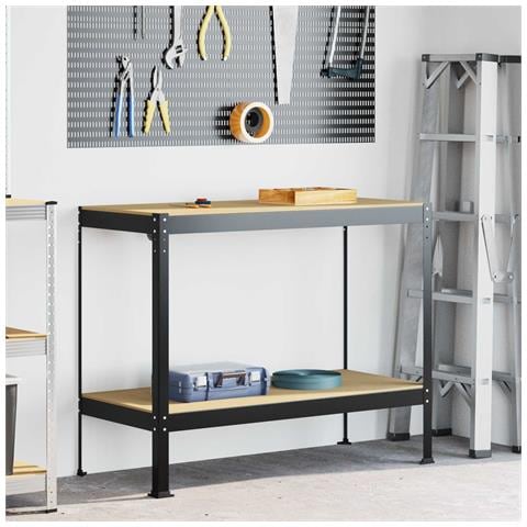 Banco da lavoro con lo scaffale Nero 115 x 55 x 91 cm - Foto 2