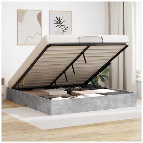 Letto ottomano Grigio cemento 160 x 200 cm Legno multistrato - Foto 2