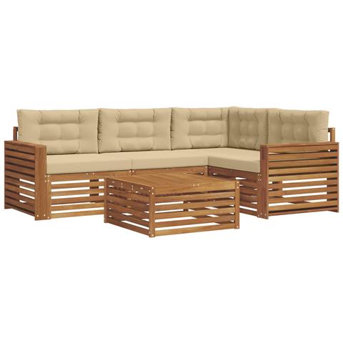 Set di divani da esterno con cuscino 5 pcs Naturale e Beige - Foto 1