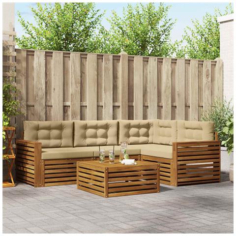Set di divani da esterno con cuscino 5 pcs Naturale e Beige - Foto 2