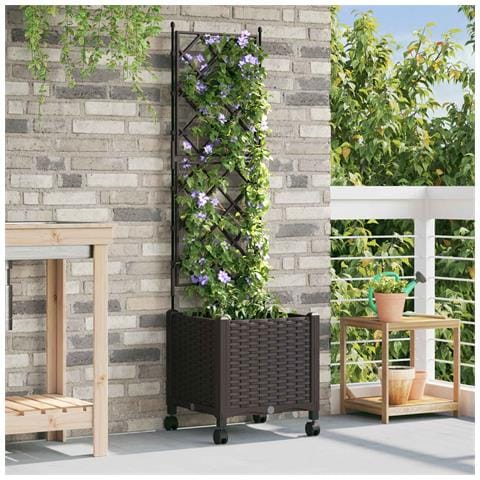 Vaso da giardino con grigliato e ruote Marrone 40 x 40 x 149 cm - Foto 2