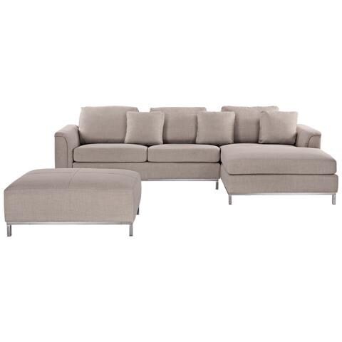 Divano Angolare In Tessuto Beige Con Ottomana Oslo Destro - Foto 34