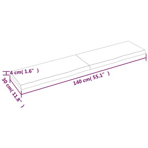 Piano Bagno Marrone 140x30x (2-4) cm Legno Massello Trattato - Foto 2