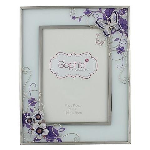 Cornice Per Foto In Vetro Color Crema 5x7 Con Farfalle E Fiori Di - Foto 1
