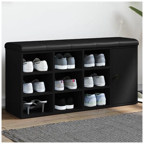 Panca Porta Scarpe Nera 102x32x50 Cm In Legno Multistrato - Foto 1