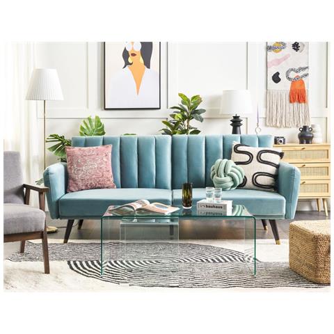 Divano Letto 3 Posti Velluto Azzurro Vimmerby - Foto 1