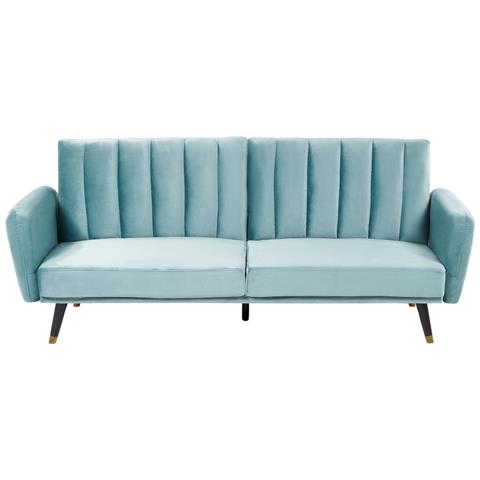 Divano Letto 3 Posti Velluto Azzurro Vimmerby - Foto 2