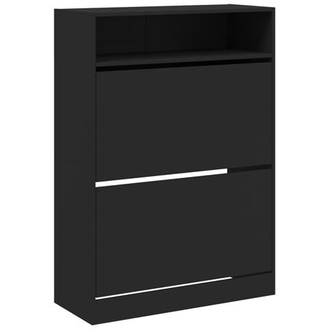 Scarpiera Con 2 Cassetti Ribaltabili Nera 80x34x116 Cm - Foto 2