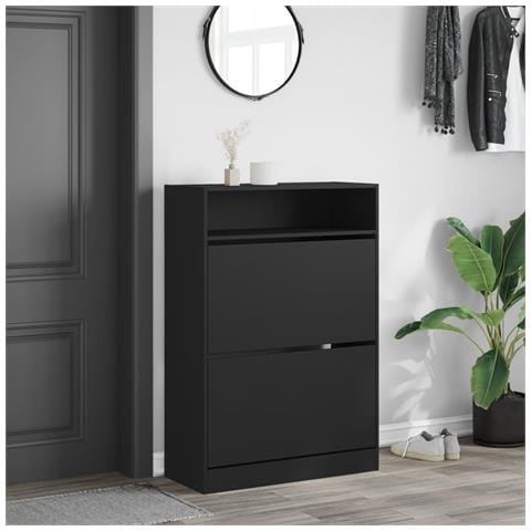 Scarpiera Con 2 Cassetti Ribaltabili Nera 80x34x116 Cm - Foto 3