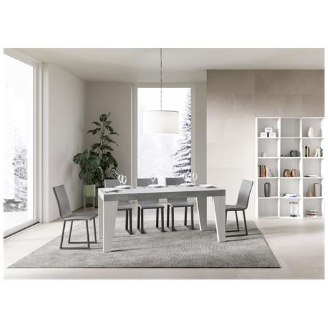 Tavolo Allungabile 90x160/420 Cm Naxy Mix Piano Bianco Frassino - Gambe Noce - Cemento /bianco Frassino - Foto 6
