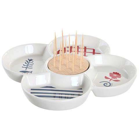 Set Da Aperitivo Dkd Home Decor Rosso Azzurro Bianco Gres 22 X 22 X 7 Cm Mediterraneo Case - Foto 1