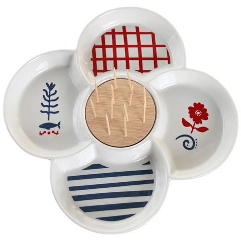 Set Da Aperitivo Dkd Home Decor Rosso Azzurro Bianco Gres 22 X 22 X 7 Cm Mediterraneo Case - Foto 2