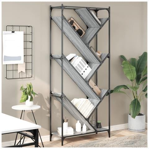 Libreria Grigio Sonoma 79x30x180cm Legno Multistrato E Metallo - Foto 1