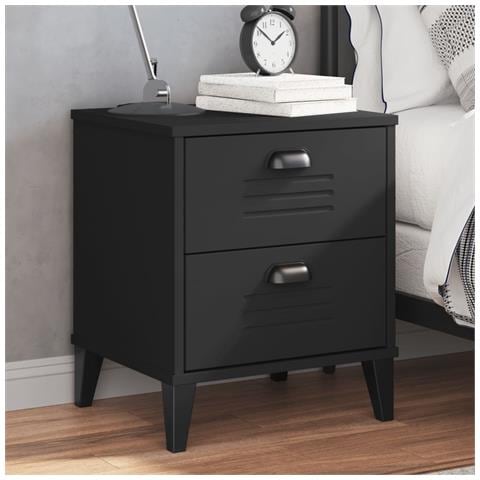 Comodino Viken Nero In Legno Massello Di Pino - Foto 1