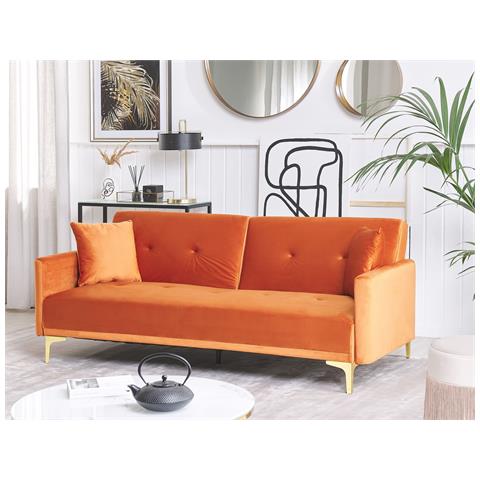 Divano Letto 3 Posti Lucan Velluto Arancione - Foto 1