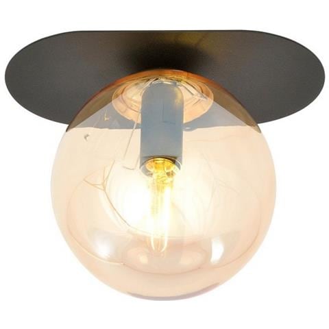 Lampada A Soffitto Plaza - Nero, Ambra - Acciaio Verniciato A Polvere, Vetro - 20x18x14 Cm - Foto 1