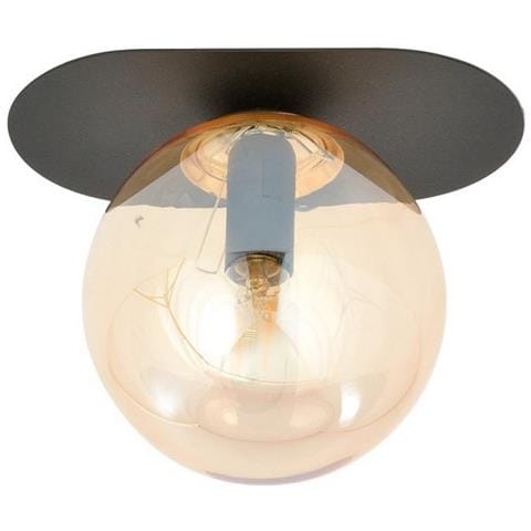Lampada A Soffitto Plaza - Nero, Ambra - Acciaio Verniciato A Polvere, Vetro - 20x18x14 Cm - Foto 2