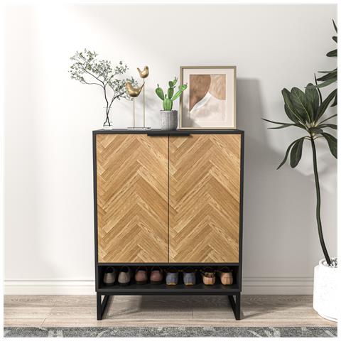 Floor Mobile Da Corridoio In Legno E Nero A Spina Di Pesce Con Mobili Contenitori - Foto 1