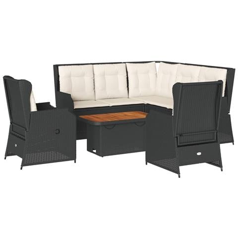 Set Mobili Da Giardino 6 Pz Con Cuscini In Polyrattan Nero - Foto 1