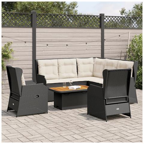 Set Mobili Da Giardino 6 Pz Con Cuscini In Polyrattan Nero - Foto 8