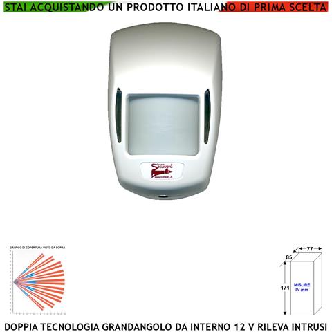 Sensore Movimento Doppia Tecnologia Grandangolo Per Antifurto Portata 15 Mt Da Interno Rileva Intruso Entro 90 Gradi A - Foto 1
