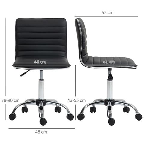 Sedia da Ufficio Ergonomica in Pelle PU con Altezza Regolabile, Seduta Girevole e Ruote, Nero - Foto 2