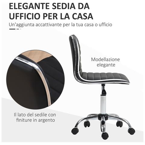 Sedia da Ufficio Ergonomica in Pelle PU con Altezza Regolabile, Seduta Girevole e Ruote, Nero - Foto 6